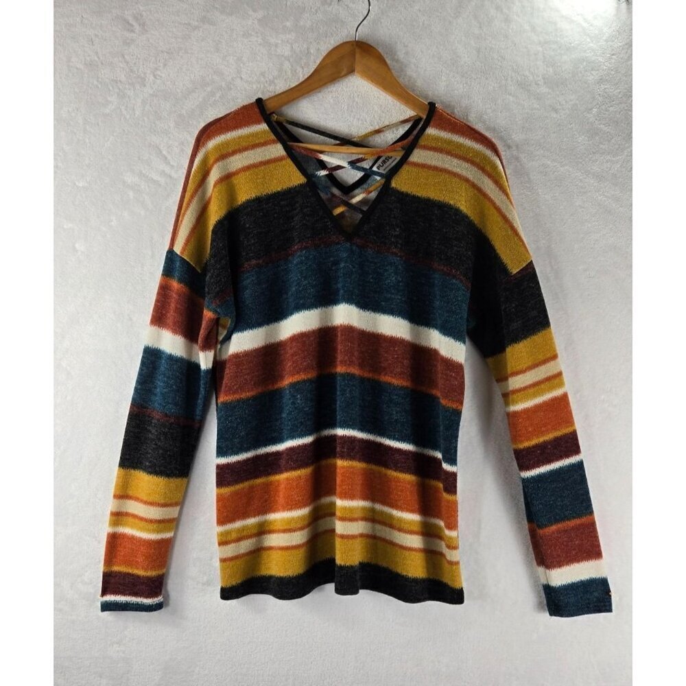 Knit Tunic Top Striped by Purson Sz M Fall Winter Colors Comfort Casual Faux Lac